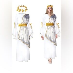 Greek Goddess Costume Toga Greek Dress with Roman Crown Leaf Wreath Geyoga 2 Pcs